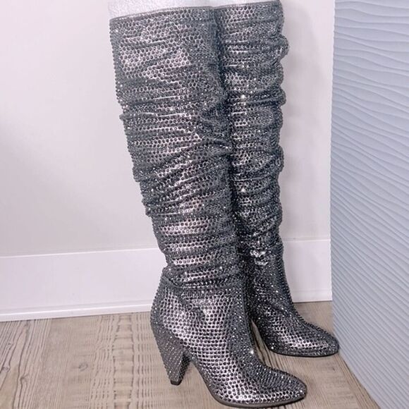 NEW I.N.C Gerii grey Metallic Slouch ImStuded Boots  Women |  Pewter |  shoes - Picture 2 of 9